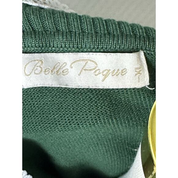 Belle Pogue Rockabilly Pin-up Green cardigan sweater White trim XL - Picture 2 of 8